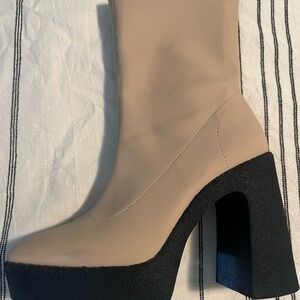 Gianni Bini Cream and Black Ankle platform Boots